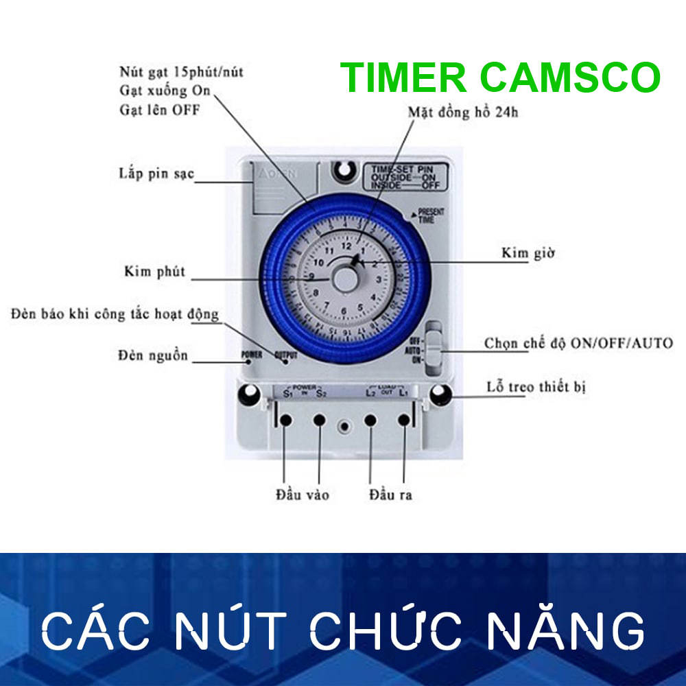 Timer camsco rơ le thời gian camsco tb35n, thiết bị hẹn giờ 24h, thiết kế nhỏ gọn tiện lợi