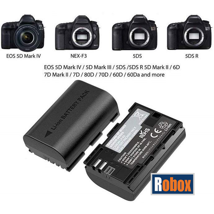 Pin lp-e6 sử dụng cho máy ảnh canon 5d mark iv / 5d mark iii / 5ds / 5ds r / 5d mark ii / 6d / 6d mark ii / 7d mark ii / 7d / 90d / 80d / 70d / 60d / r / r5 / r6