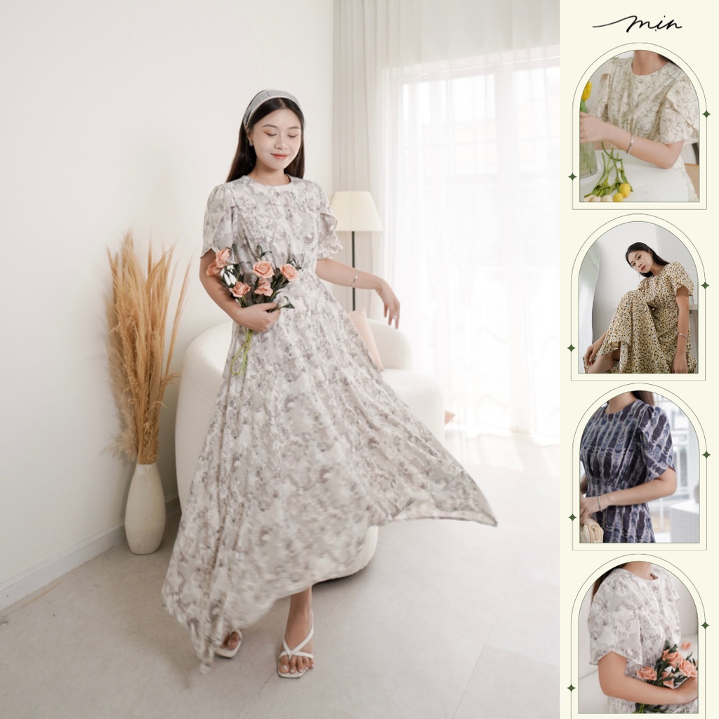 Đầm maxi lụa Mango Mát Mịn không nhăn, đuôi xoè, tay cánh hồng