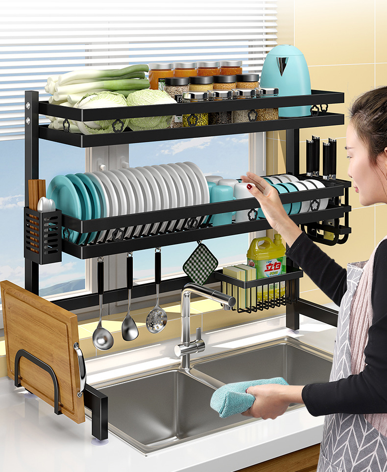 Kệ chén bát trên bồn rửa 2 tầng 95cm, kệ sơn tĩnh điện không gỉ