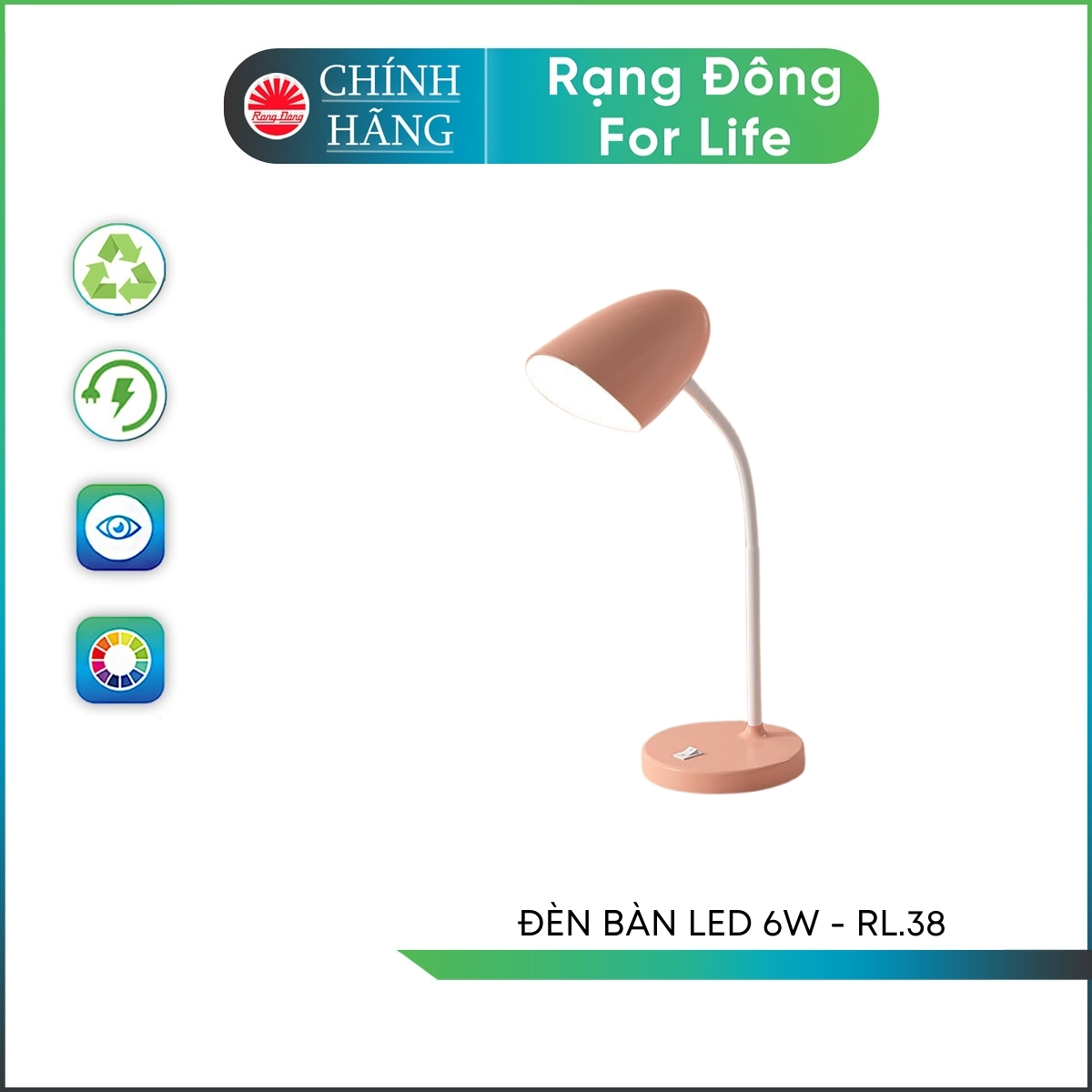 Đèn bàn học Rạng Đông chip LED bảo vệ thị lực điều chỉnh góc chiếu linh hoạt Model RDRL-38 LED 6W