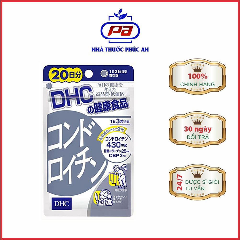 Viên uống dhc sụn vi cá mập hỗ trợ xương khớp, bổ sung canxi, kẽm dhc chondroitin nhật bản 20 ngày