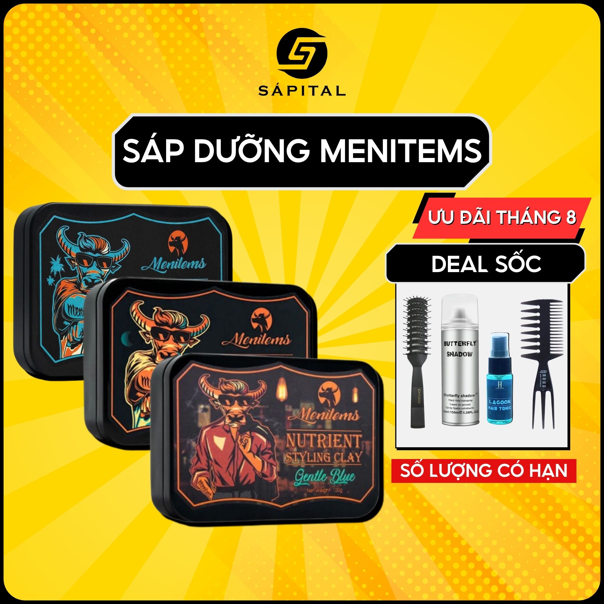Sáp vuốt tóc Menitems - Sáp dưỡng, tạo kiểu tự nhiên, hương nước hoa lôi cuốn - Tặng lược