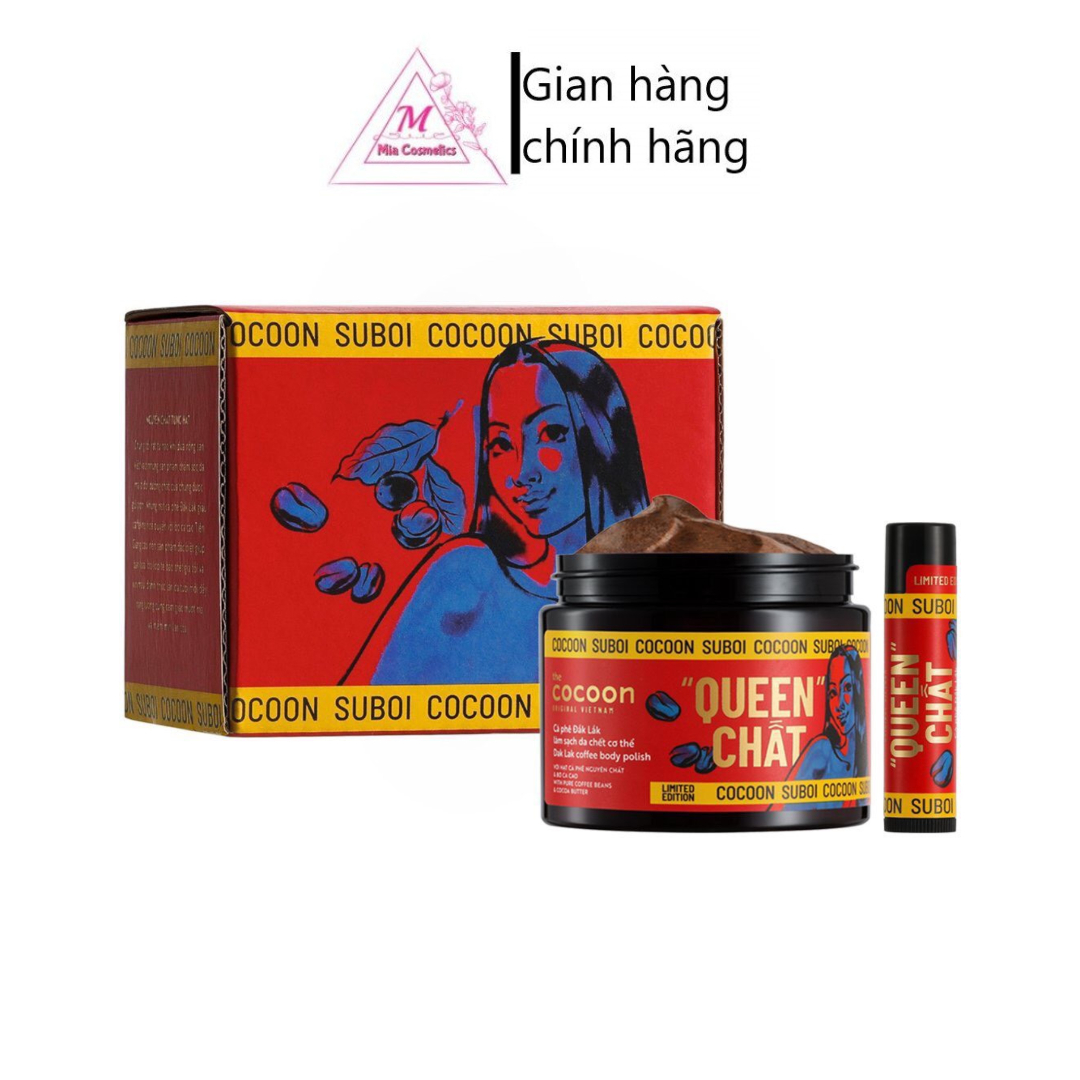 Bộ sản phẩm tẩy da chết môi và tẩy da chết Body Cà Phê Đăk Lăk Cocoon bản Queen Limited