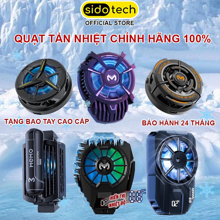 Quạt tản nhiệt điện thoại gaming sò lạnh Sidotech Memo DL05 / DL06 / FL01 / FL05 / FL06 / DL01 / DL02  làm mát điện thoại giảm nhiệt độ khi chơi game Pubg FF Liên Quân Mobile Tốc Chiến