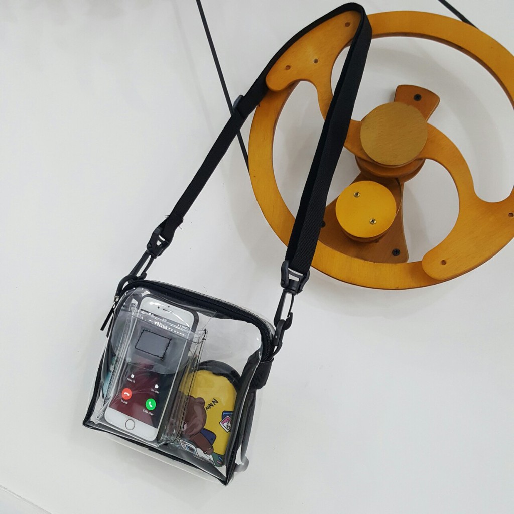 [HCM][Tặng ví da mini cao cấp] Túi đeo chéo nhựa trong suốt phối hộp Túi đeo chéo nam nữ Túi đeo thời trang
