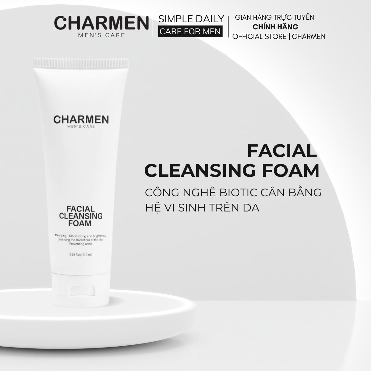 Sửa Rữa Mặt Nam CHARMEN FACIAL CLEANSING FOAM Ngăn ngừa mụn, Làm sạch thông minh, Giúp cân bằng hệ vi sinh trên da  | Official Store Charmen 100ml