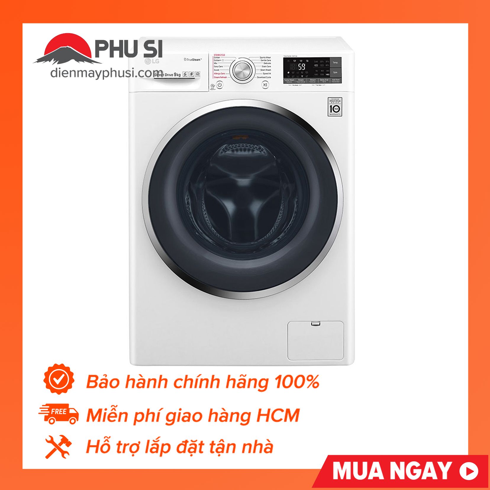 TRẢ GÓP 0% - BẢO HÀNH 2 NĂM - Máy giặt LG FC1409S2W 9kg Inverter