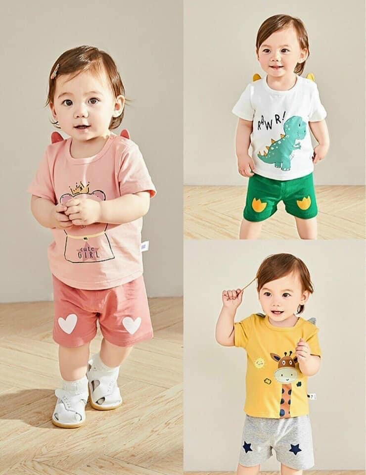 Bộ Quần Áo Cộc Cotton Thun Lạnh Cho Bé Trai Và Bé Gái