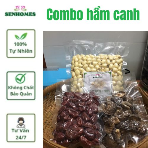 250g hạt sen tươi + 100g táo đỏ khổ + 50g nấm đông cô - nấu canh gà hạt sen táo đỏ tuyệt cú mèo