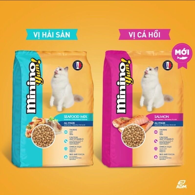 [Hoàn Tiền 10%] Thức ăn hạt cho mèo mọi lứa tuổi vị hải sản/ cá hồi Minino Yum 350g