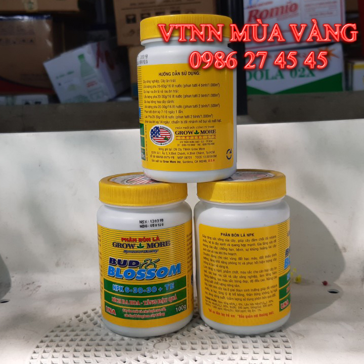 Phân bón lá ra hoa nhiều 6 30 30 Grow more 100g