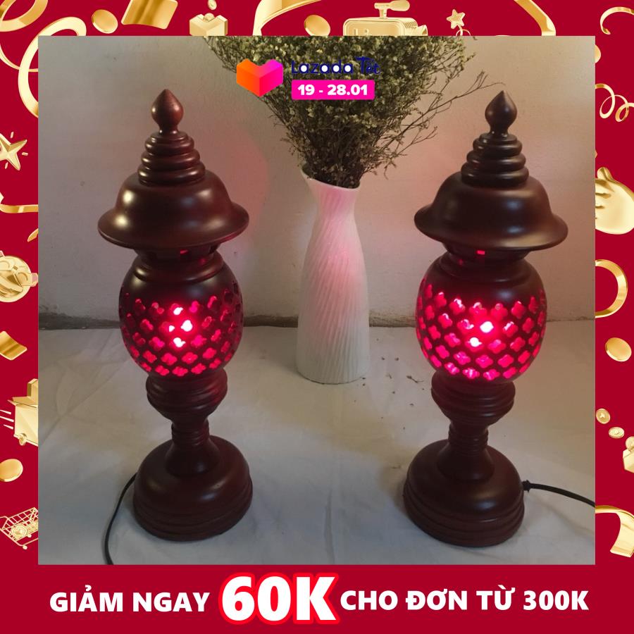 Cặp đèn thờ gỗ cao 23cm