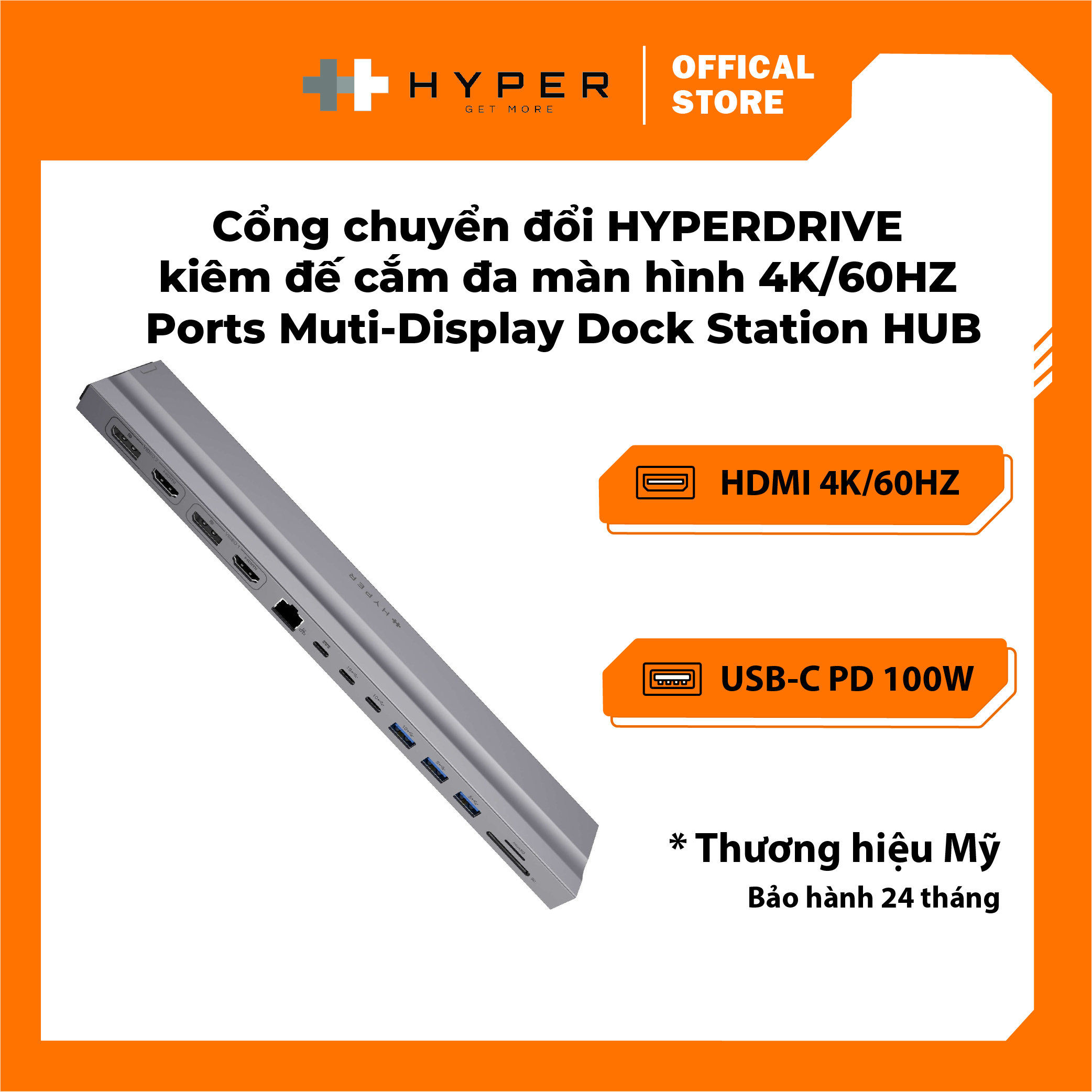 Cổng chuyển kiêm đế cắm đa màn hình hyperdrive 4k60hz 13 ports multi-display dock station hd134