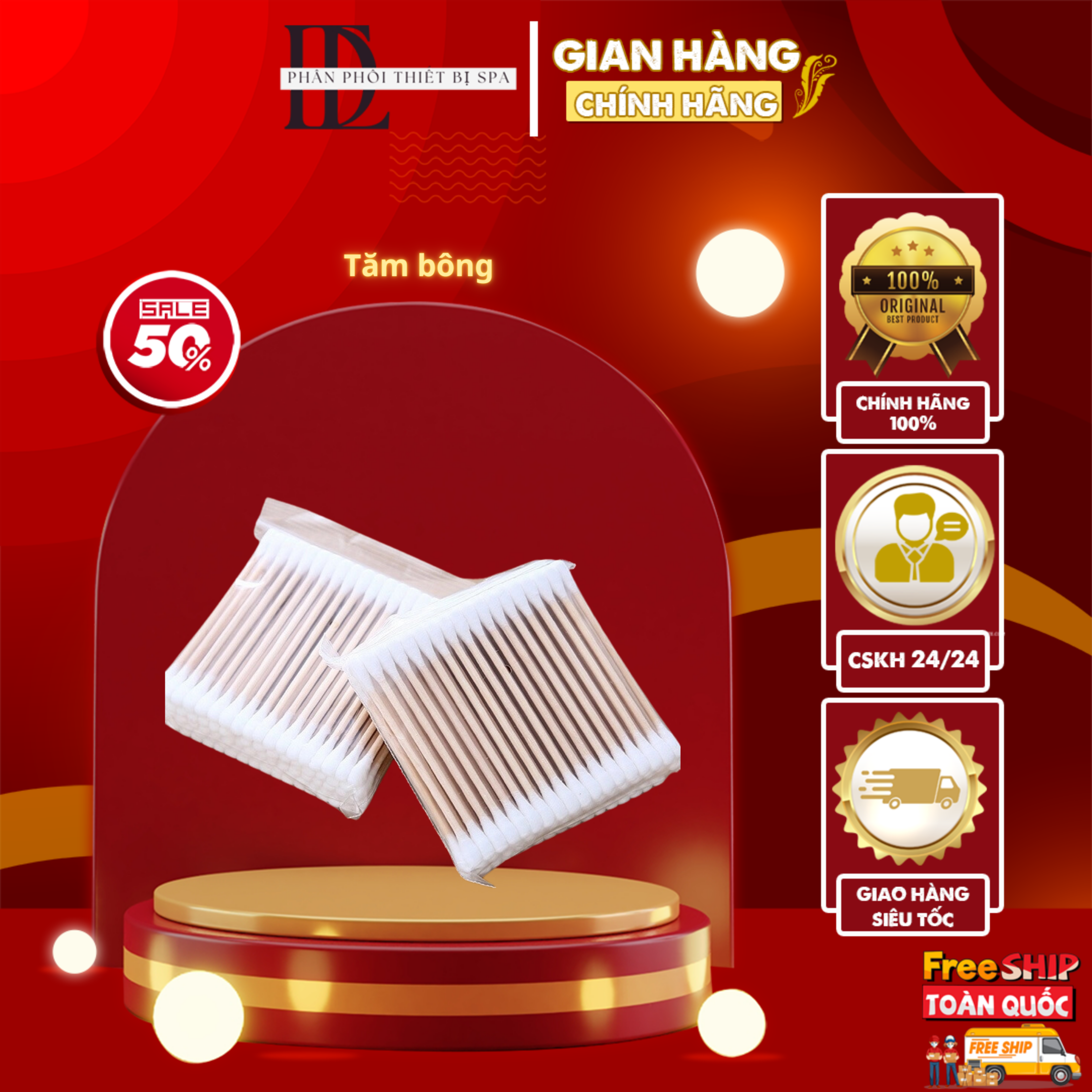 Combo 10 hộp tăm bông cán gỗ cao cấp