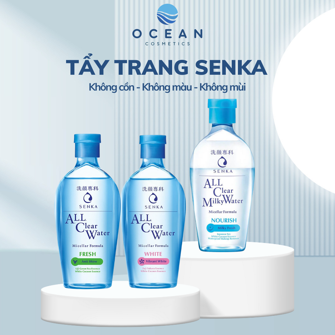 Nước tẩy trang senka, làm sạch sâu không gây kích ứng, duy trì độ ẩm giúp da mềm mịn, an toàn lành tính