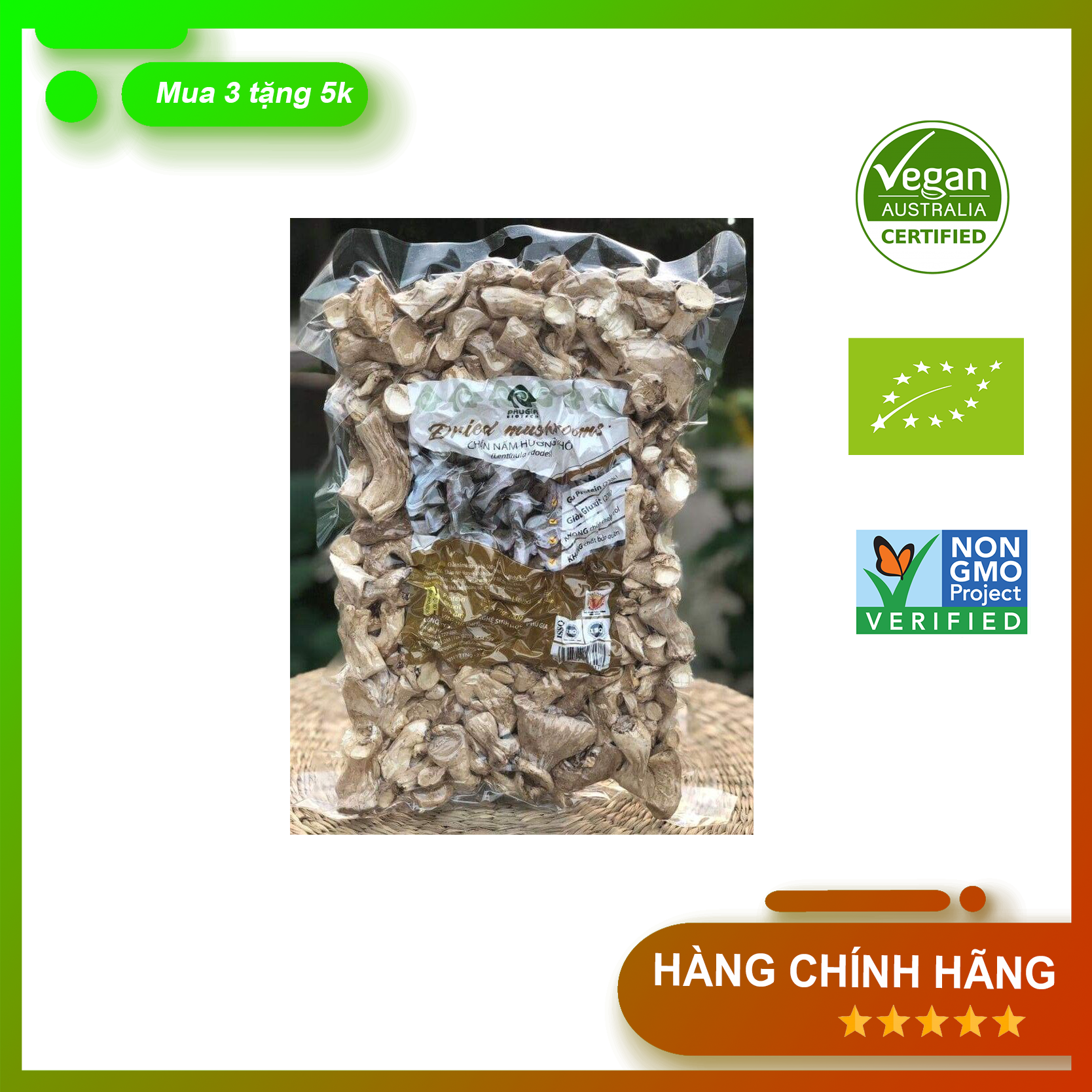 Chân nấm hương khô, chân nấm đông cô hữu cơ organic hữu cơ loại 1 túi 500g phú gia làm ruốc nấm, xào xả ớt ,...