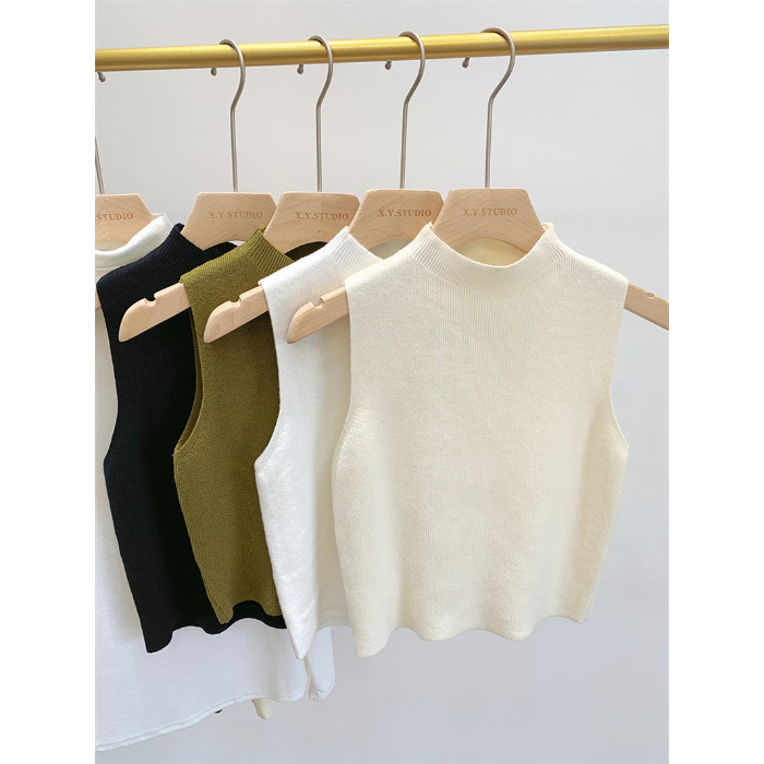 Áo len sát nách cổ 3 phân, áo len ba lỗ nữ mặc trong vest blazer