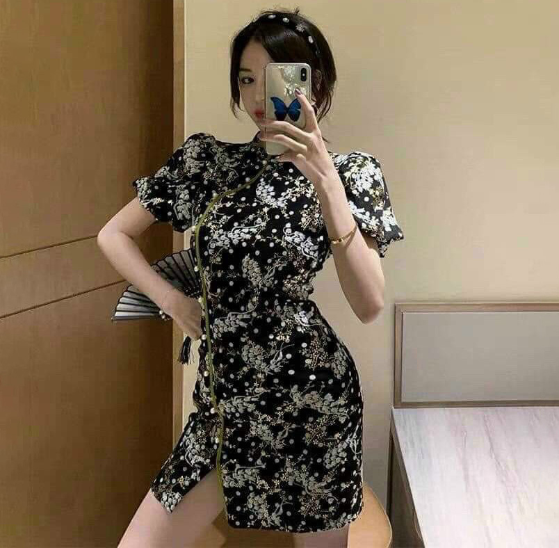Đầm Váy Nữ Kế Sườn Xám Chất Thun Dẻo In Họa Tiết Co Dãn Tốt Mặc Mát Mẻ Thiết Kế Sang Chảnh Đi Làm Công Sở, Đi Chơi Du Lịch Cực Xinh Đẹp Beta Fashion, Free Size (40-55) Ký Mặc Vừa Nha