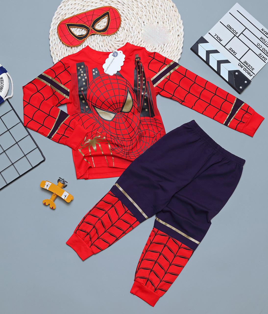 [HCM]Bộ hóa trang siêu nhân nhện cotton in nhũ cao cấp tặng kèm mặt nạ