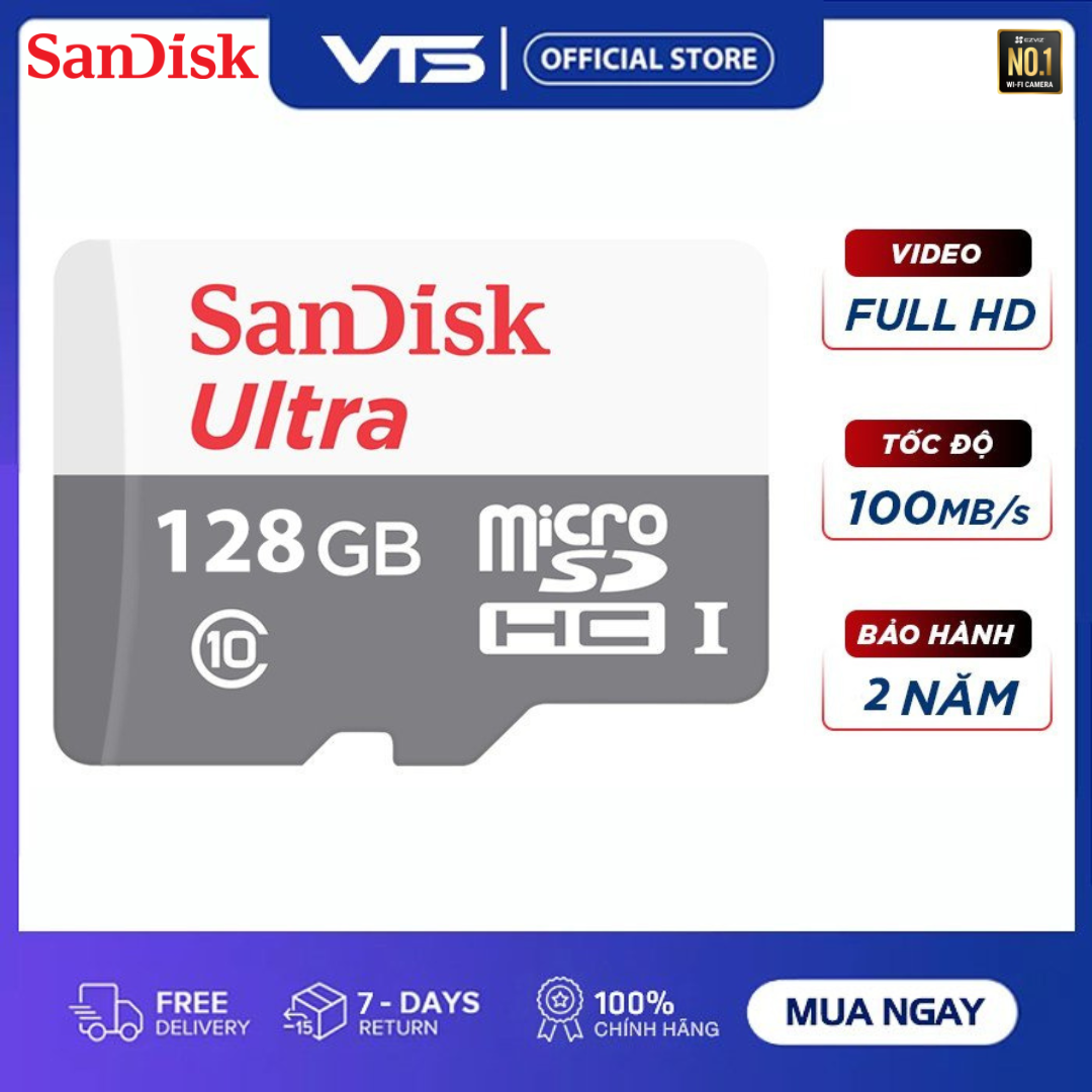 [NPP CHÍNH HÃNG] Thẻ nhớ 128GB Sandisk Micro SD Class 10 - Chuyên Dụng Cho Camera Hiệu suất cao tốc độ đọc nhanh đến 80MB/s - Tương thích với nhiều loại camera như EZVIZ KBVSION DAHUA... Bảo hành 3 Năm - Hãng phân phối chính thức