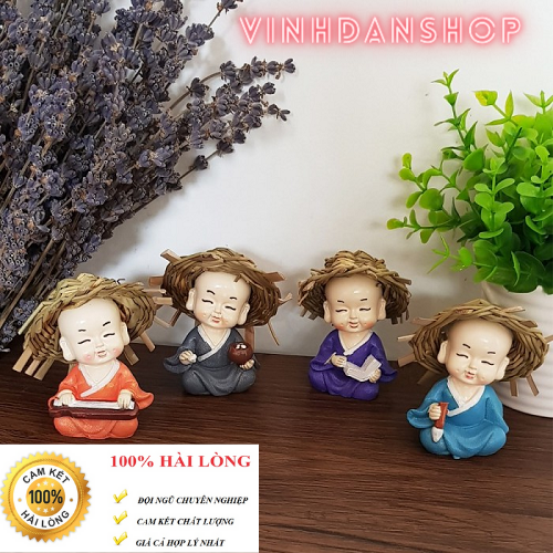Bộ tượng trang trí 4 chú tiểu tứ không đội nón rơm đáng yêu. bộ tượng chứ tiểu phong thủy