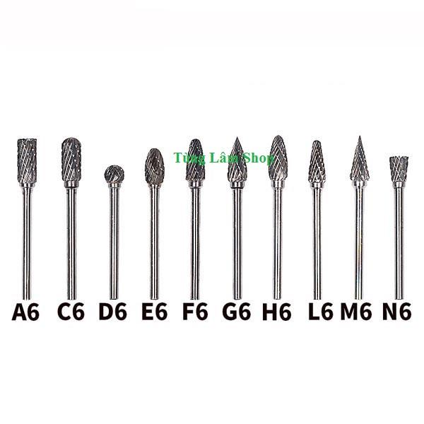 10 mũi mài khắc bosai gỗ nhưa sắt cao cấp chân 3 đầu 6mm - mũi phay - mũi trạm trổ gỗ nhưa sắt - Bộ 10 mũi mài hợp kim vonfram siêu cứng