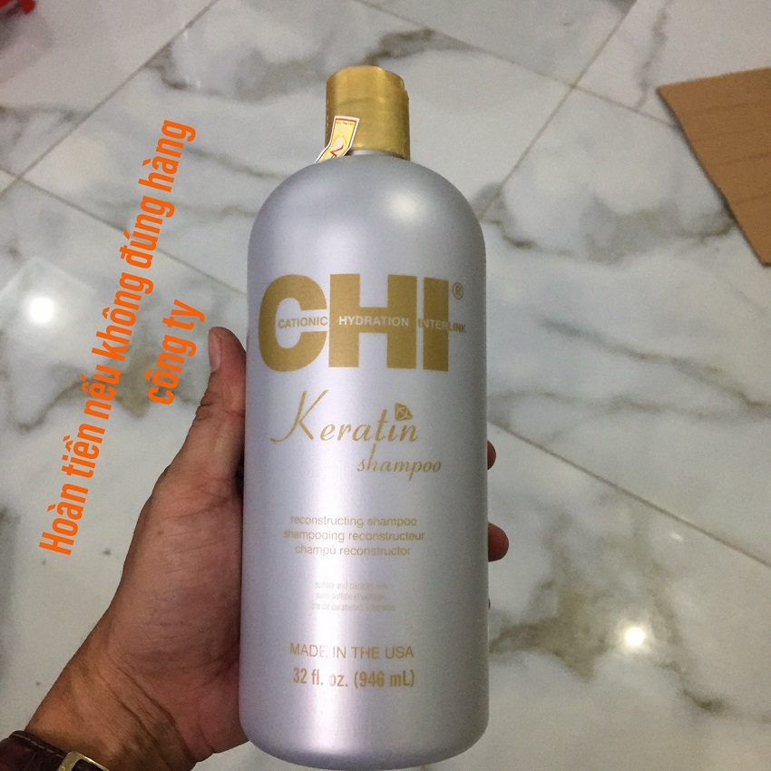 Dầu gội CHI Keratin Shampoo trẻ hóa tóc phục hồi tóc khô xơ và hư tổn nặng Mỹ 946ml