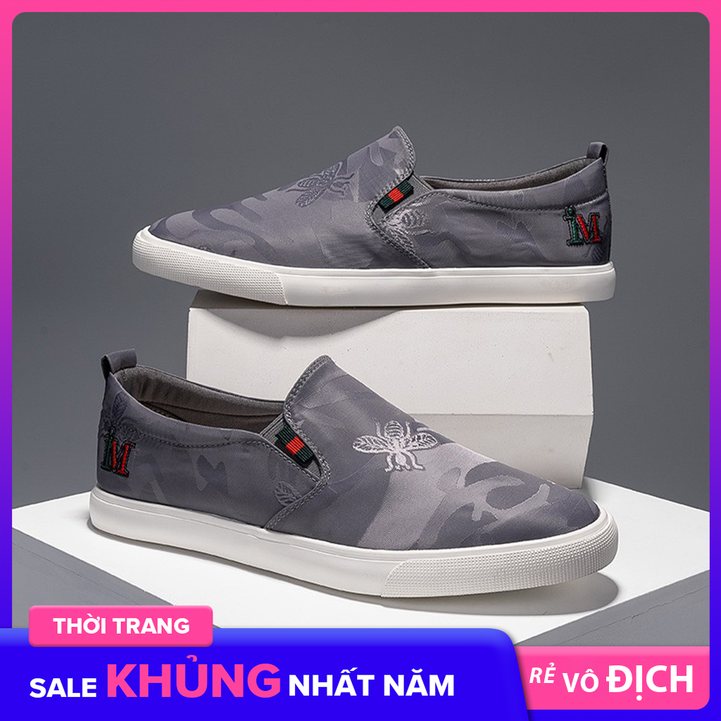 Gi&agrave;y slipon nam gi&agrave;y lười nam E265 m&agrave;u ghi x&aacute;m gi&agrave;y lười vải gi&agrave;y mọi nam gi&agrave;y ulzzang nam gi&agrave;y bata nam