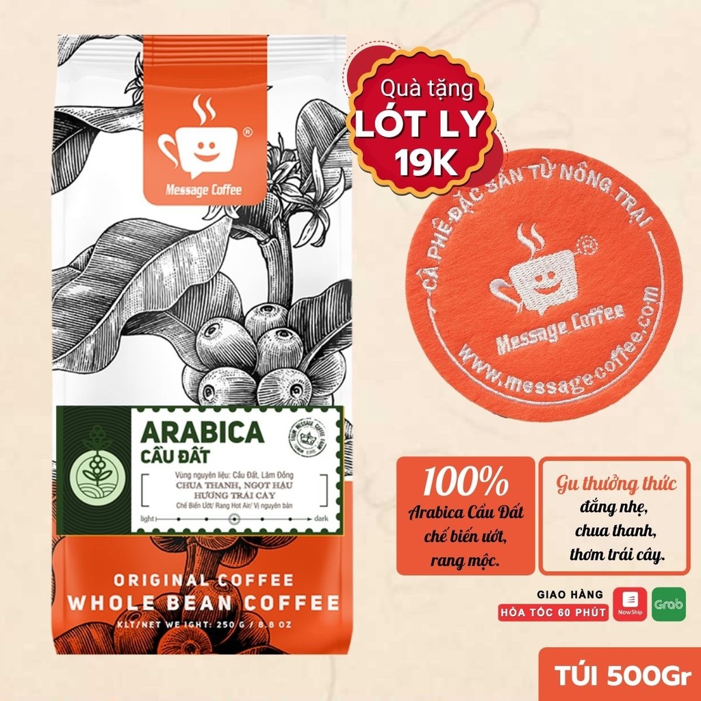 Cà phê Arabica Cầu Đất nguyên chất 100  hậu vị ngọt thơm quyến rũ gói 500g Pha Máy - Cold Brew và Drip từ Message Coffee
