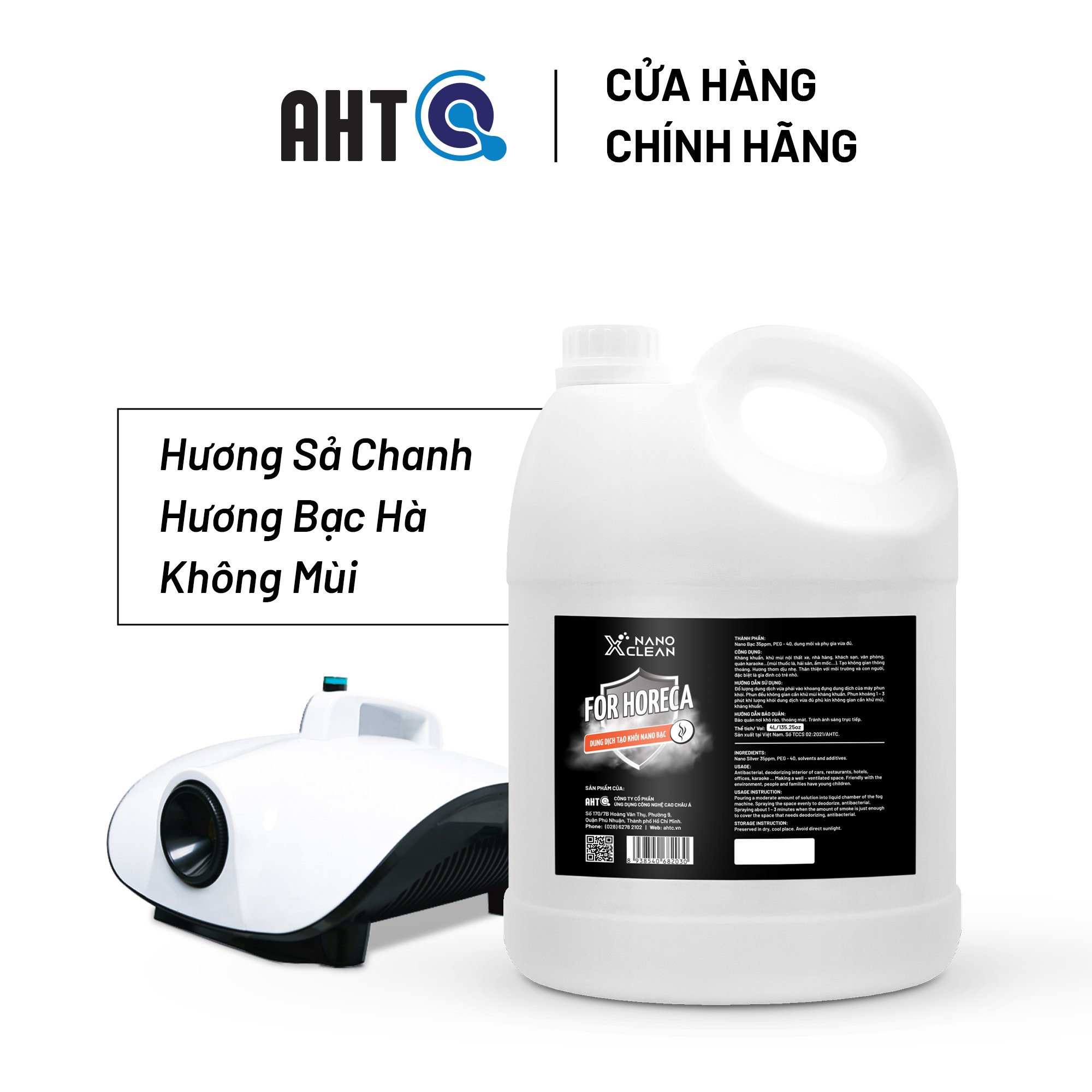 Dung dịch tạo khói, phun khói Nano Bạc Nano Xclean For Horeca 5L /4L-Diệt Khuẩn, Diệt Virus, Nấm, Khử Mùi nhà hàng, karaoke, Mùi Mốc, Mùi Bếp, Khử mùi bồn cầu, làm sạch nhà vệ sinh-Nano Bạc AHT Corp (AHTC)