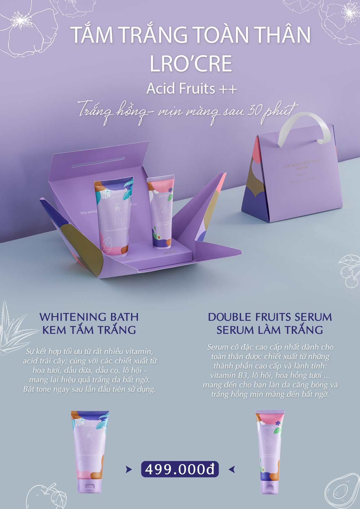 Tắm Trắng Body Cao Cấp Lro'Cre Bật Tone  ngay sau lần tắm đầu tiên