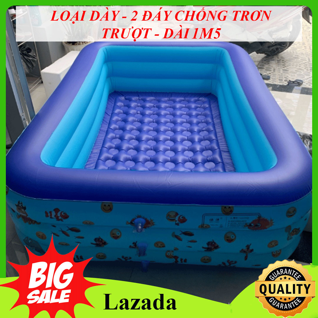 [SIÊU DÀY- LOẠI MỚI VỀ] BỂ BƠI PHAO 3 TẦNG HÌNH CHỮ NHẬT DÀI 1M5 CHO BÉ VÀ GIA ĐÌNH VUI CHƠI, bể tắm bơm hơi trẻ em họa tiết siêu đẹp