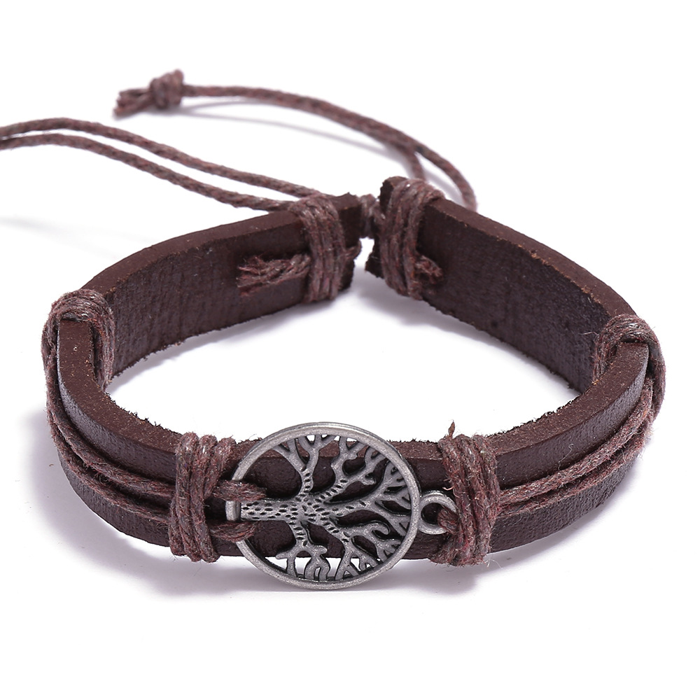 Vòng Tay Da Bò Bện ,Vòng Đeo Tay Dây Da Cây Hòa Bình Phong Cách Cổ Điển