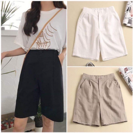 Quần short nữ ống rộng lưng cao đẹp cạp chun sau Q053 Quần ống rổng lửng nữ
