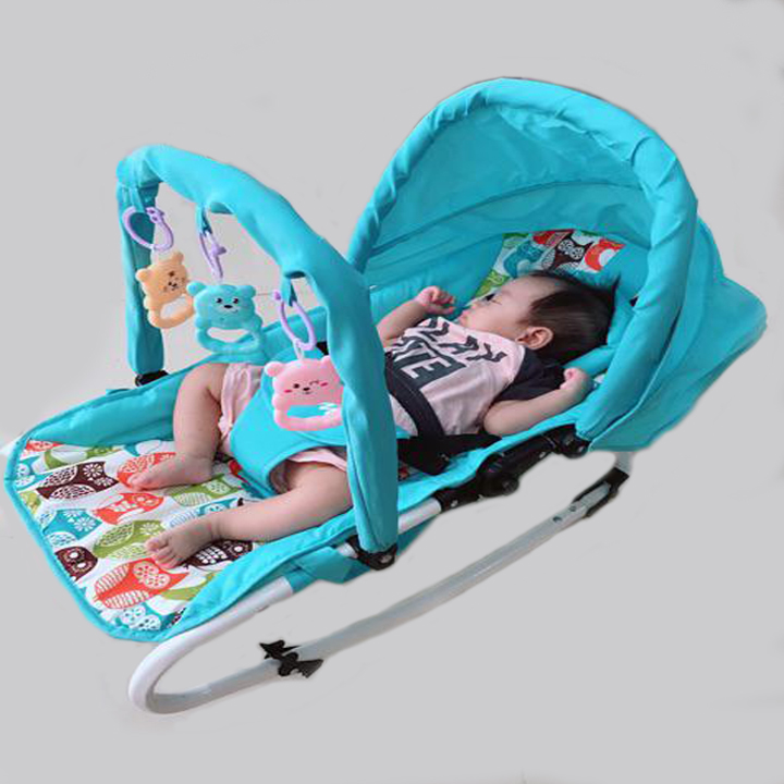 Ghế rung Cao cấp cho bé - Có bảo hiểm, đồ chơi, mái che, điều chỉnh nằm ngồi