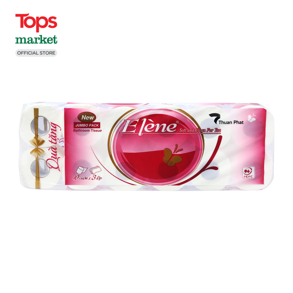 Giấy vệ sinh elene hồng cao cấp 3 lớp 10 cuộn - siêu thị tops market
