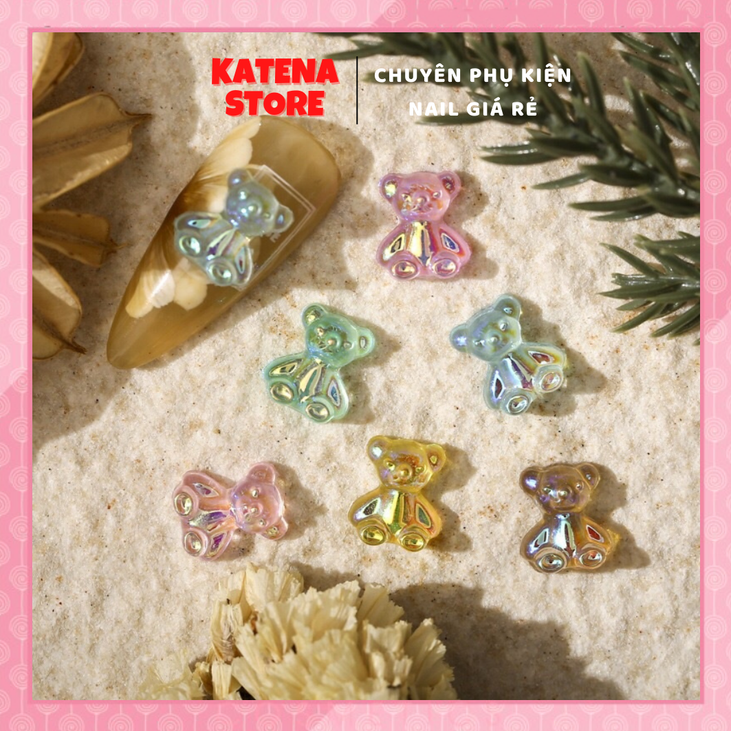 Set 2 cái - charm gấu nail thủy tinh trong suốt đính móng cực xinh