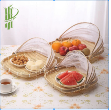 Lồng bàn tre gấp gọn. Mẹt tre hình tròn, chữ nhật, oval kèm nắp đậy màn lưới.