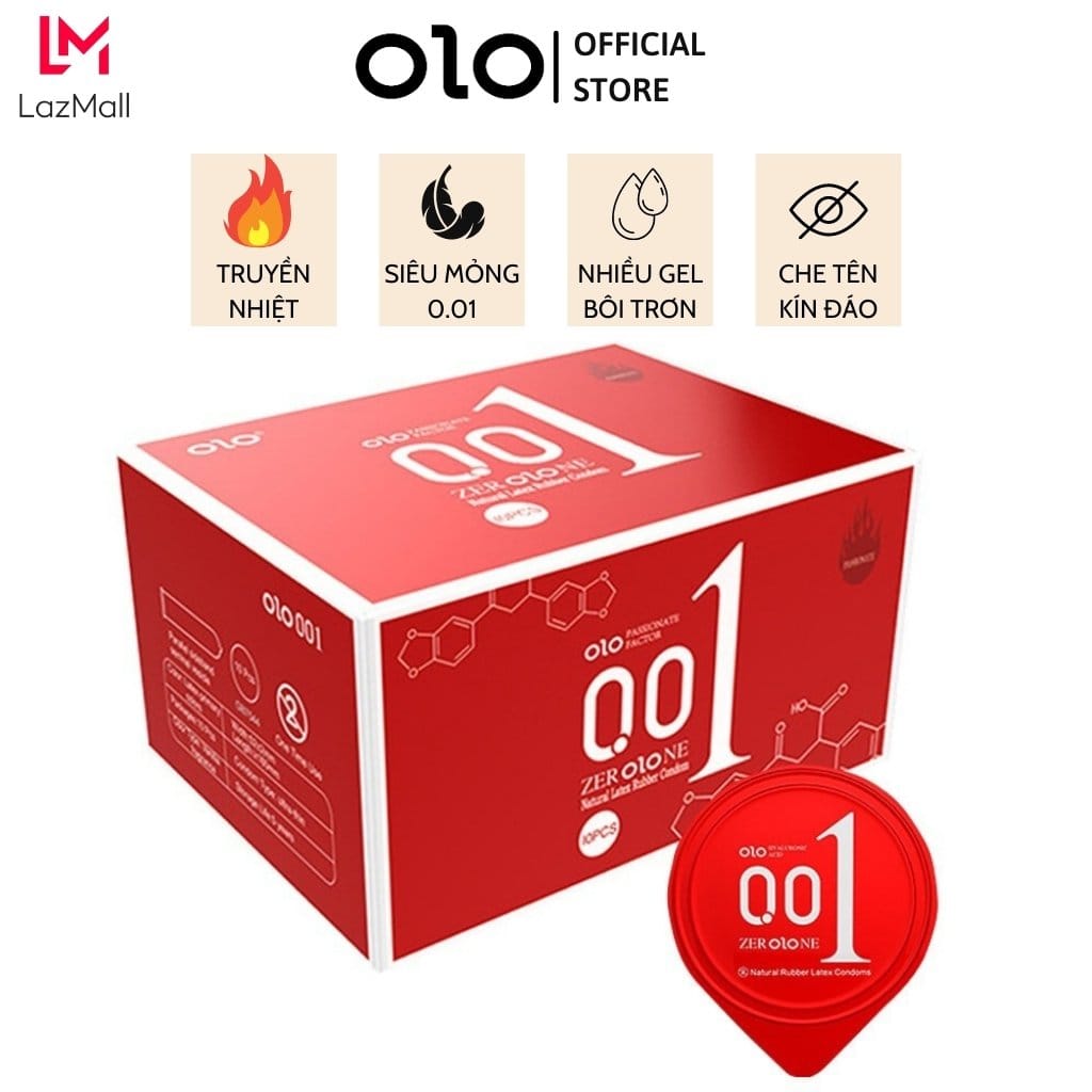 bao cao su siêu mỏng OLO 001 hộp màu đỏ 10 chiếc