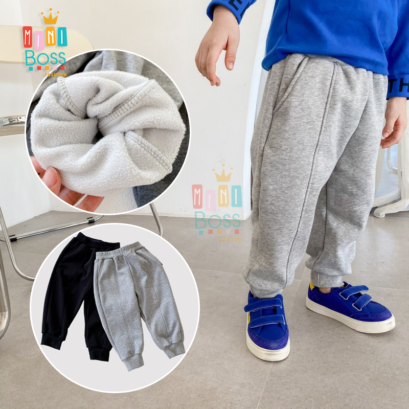 Quần nỉ lót lông cho bé trai bé gái 12-30kg MiniBoss | Quần dài ấm cho bé Quảng Châu