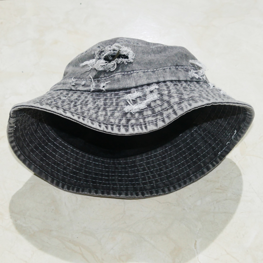 Nón bucket jean rách bụi cá tính không thêu có quai nón