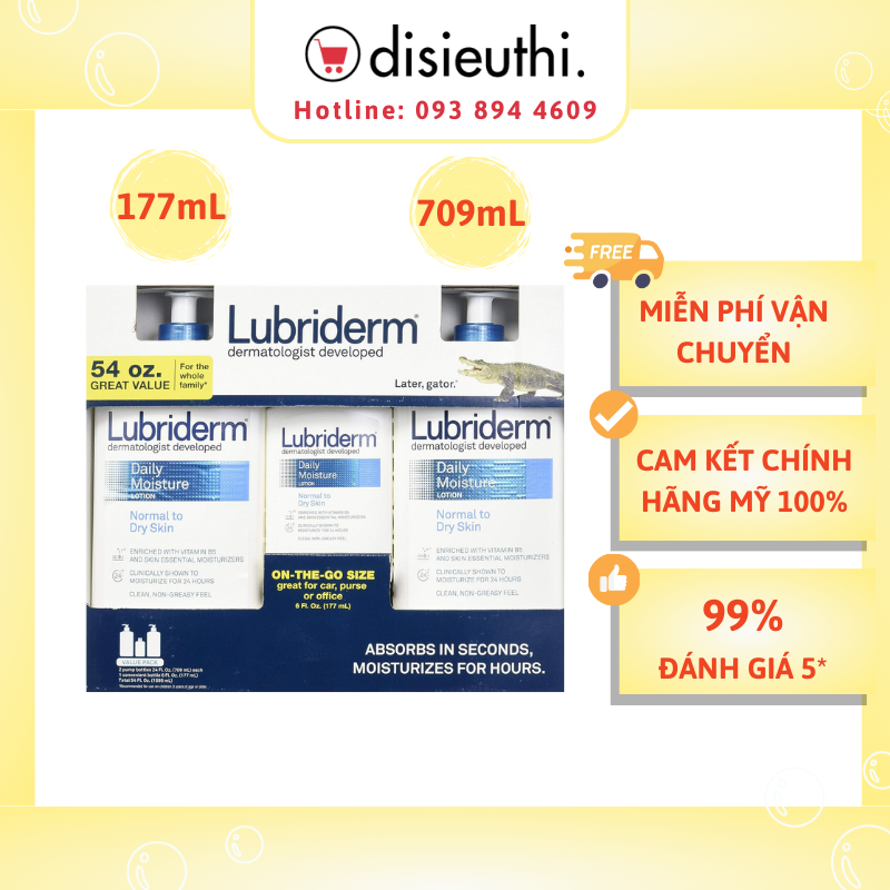 Sữa dưỡng thể Lubriderm Daily Moisture Lotion Normal To Dry Skin Fragrance Free Hàng Nhập Mỹ Phục hồi cấp ẩm da khô nhanh chóng, không gây nhờn rít