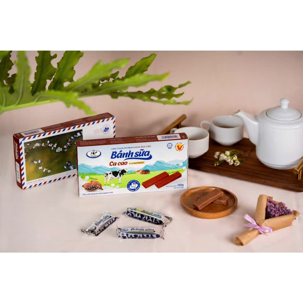 Bánh Sữa Long Thành Đủ Vị Nguyên Chất, Sầu Riêng, Socola premium hộp 120g - Bánh kẹo đô ăn vặt ngon