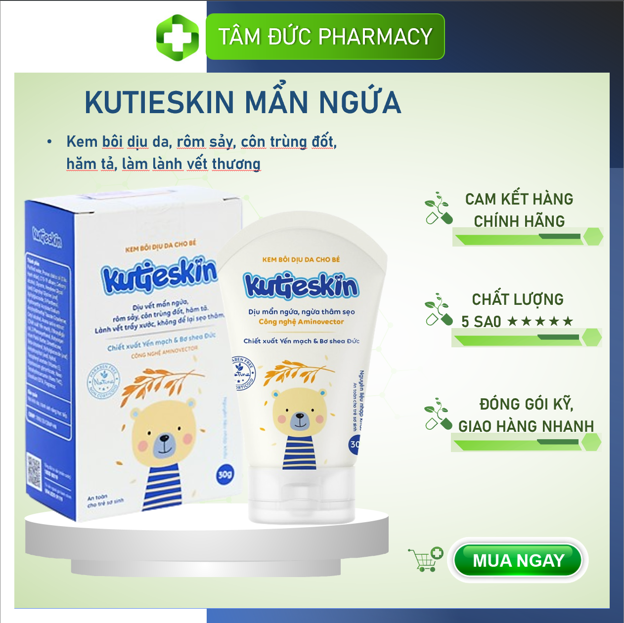 [HCM]Kem Bôi Dịu Da KUTIESKIN [Tuýp 30gr] - Giảm mẩn ngứa hăm da cho trẻ sơ sinh [kutiskin cutieskin