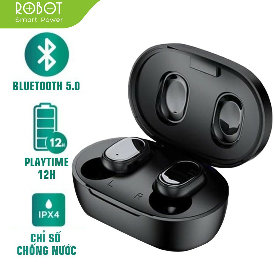 Tai nghe Bluetooth không dây 5.0 âm thanh HD chất lượng cao dùng cho điện thoại máy tính bảng 12 giờ sử dụng liên tục ROBOT T20 - Hàng Chính Hãng