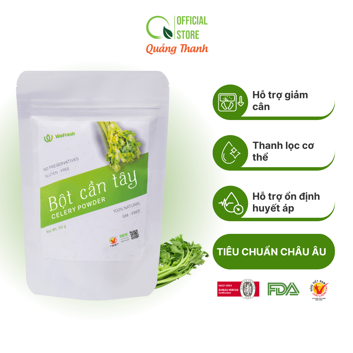 [CHÍNH HÃNG] Bột Cần Tây Sấy Lạnh Nguyên Chất Túi 50g  - Hỗ trợ giảm cân, giảm mỡ bụng, giảm mụn, giảm gút