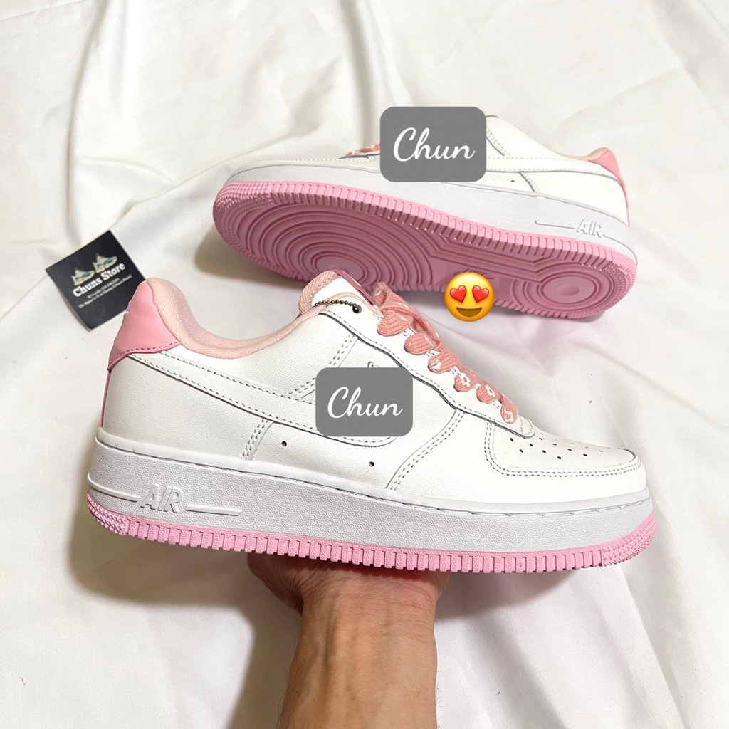 [full box] giày af1 trắng hồng,giày air force 1 trắng dây hoa cúc hồng mới