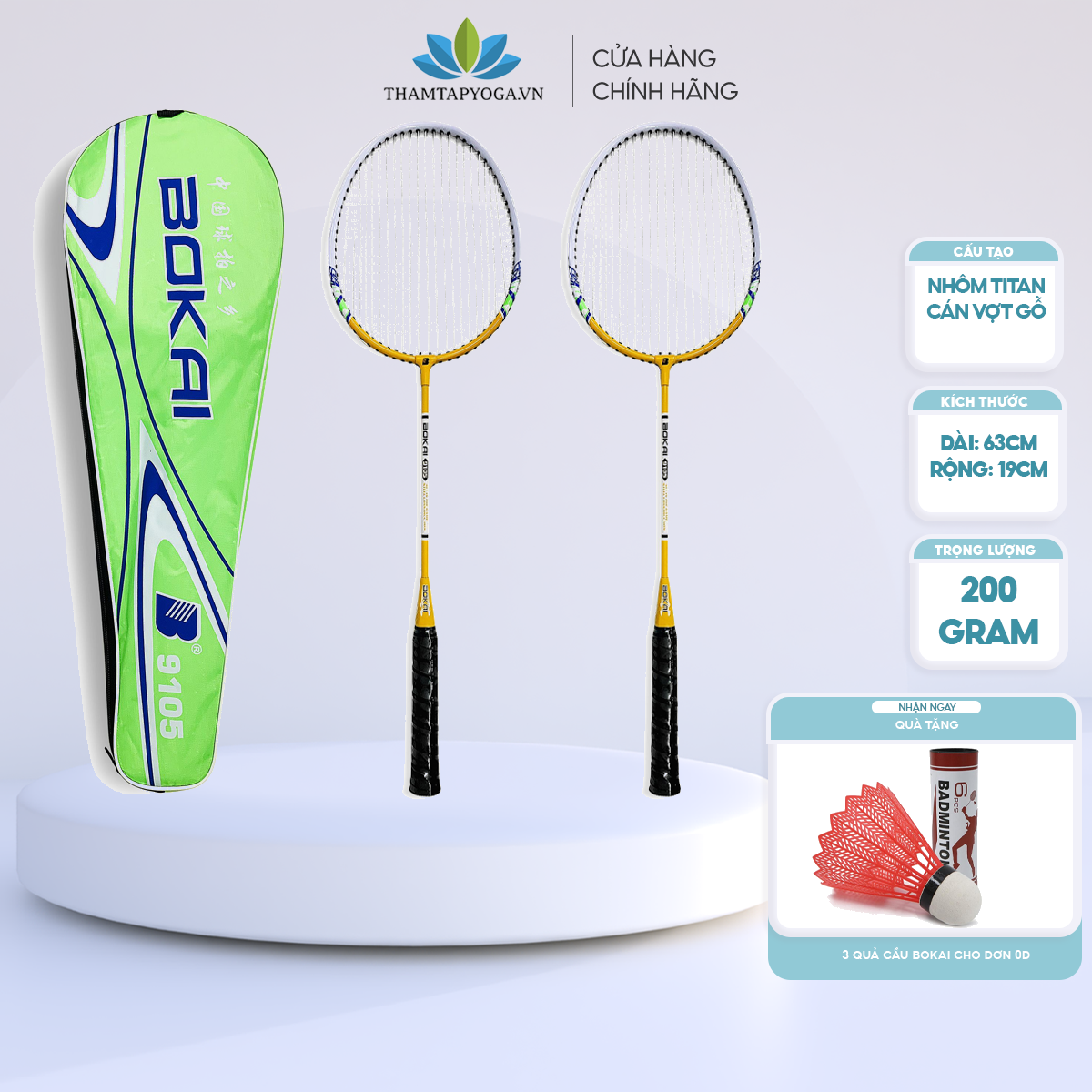 Cặp vợt cầu lông Bokai BK-9105  [TẶNG KÈM 3 QUẢ CẦU]