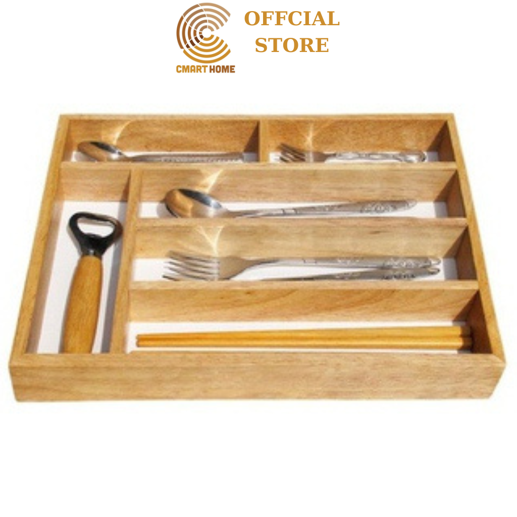 Khay Gỗ Đựng Muỗng Nĩa 6 Ngăn Bền Đẹp Sang Trọng Cho Bàn Ăn - Gỗ Đức Thành 23031